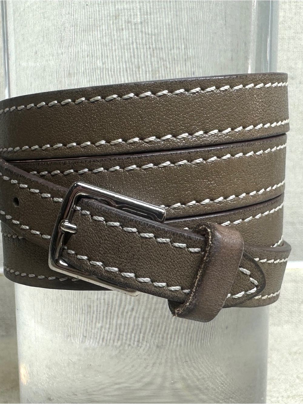 Hermes Hapi Multi Wrap Bracelet with Etoupe Leather White Contrast Stitching
